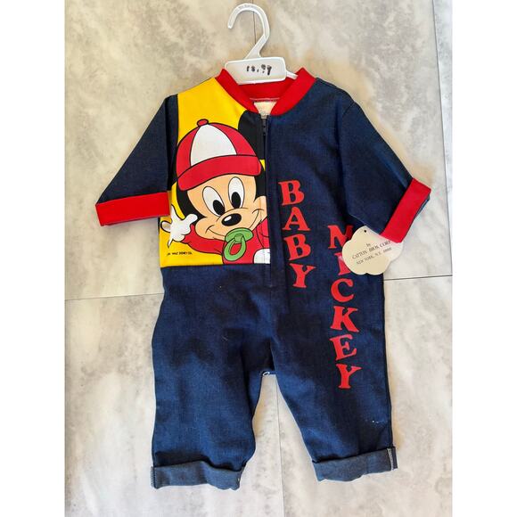 Vtg 1984 Disney Babies Mickey Newborn To 6 Months Denim Bodysuit One Piece NWT - Picture 1 of 8